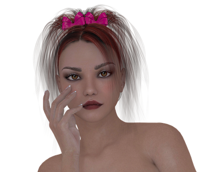 Contemplative3 D Rendered Womanwith Pink Bow PNG Image