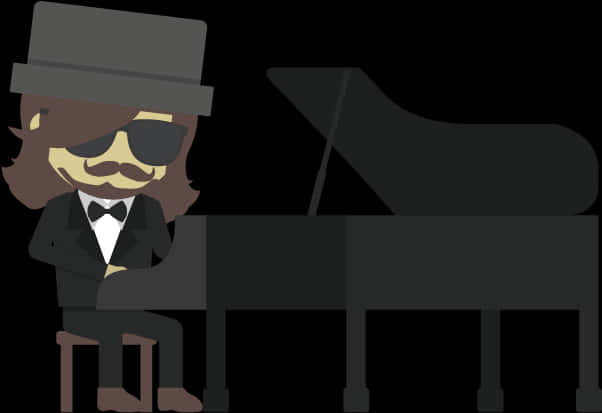 Cool Pianist Cartoon Character PNG Image