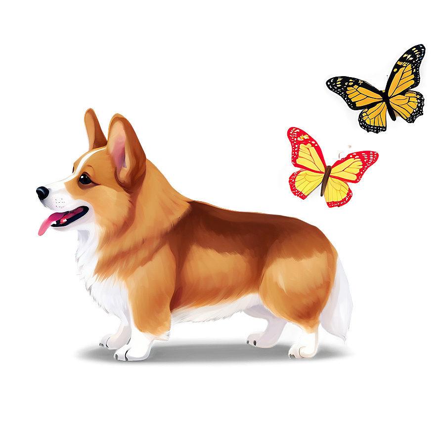 Corgi And Butterflies Png Xua PNG Image