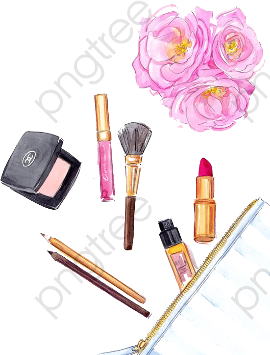 Cosmetic Collection Watercolor Illustration PNG Image