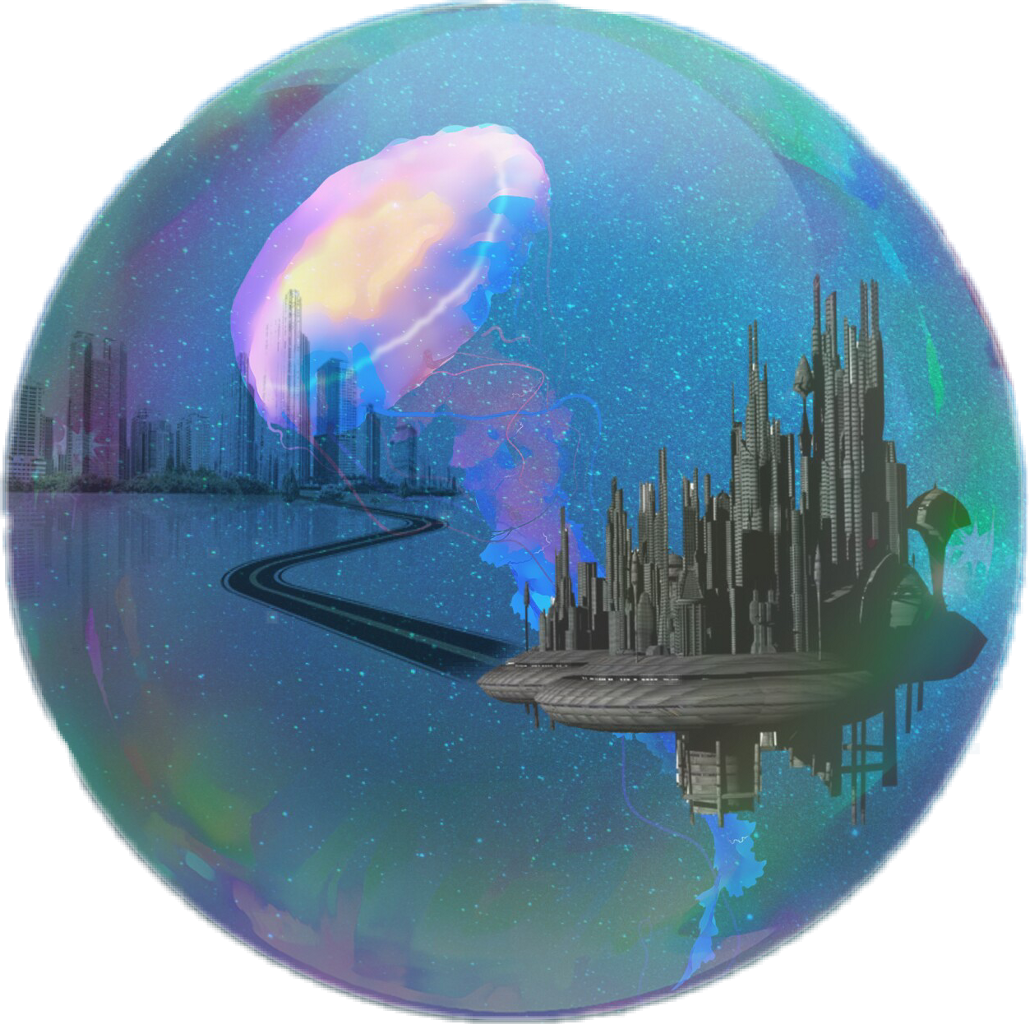 Cosmic Bubble Cityscape PNG Image