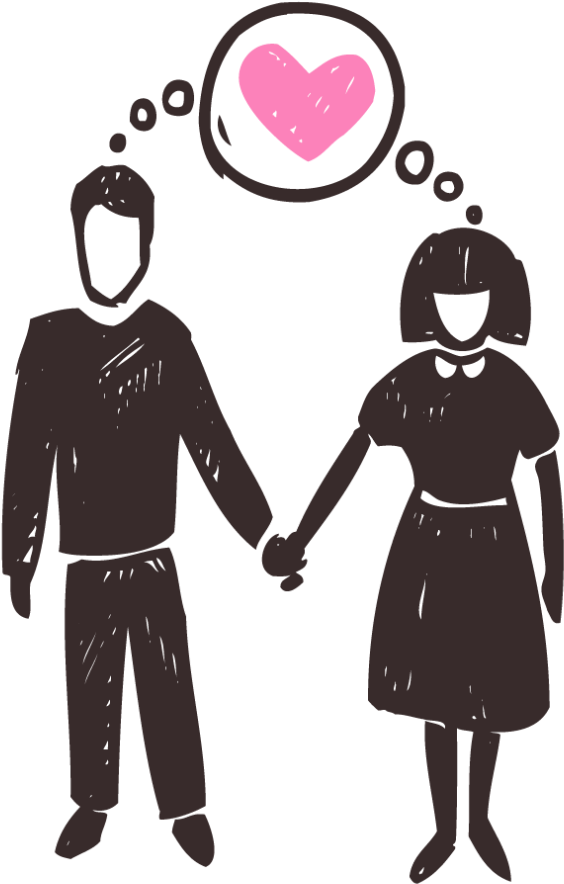 Couple Holding Handswith Love Thought Bubble PNG Image