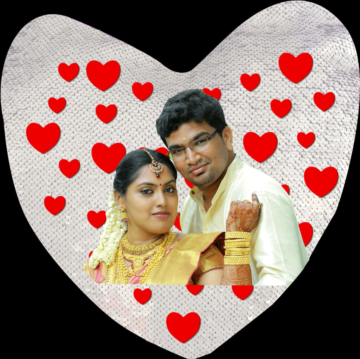 Couplein Heart Framewith Red Accents PNG Image