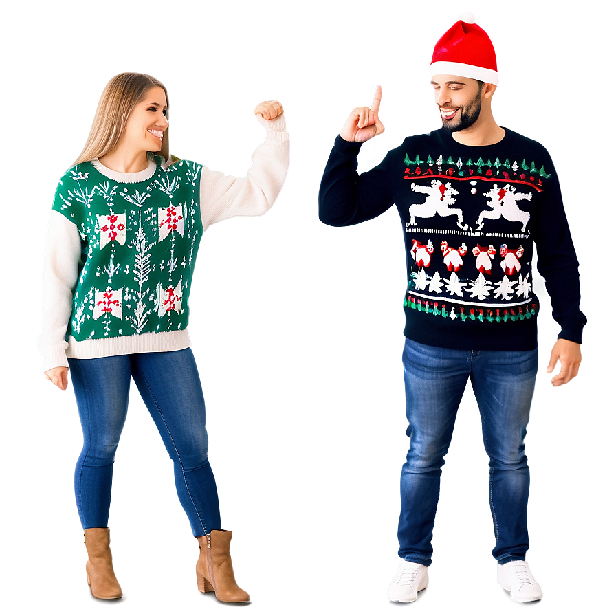 Couples Ugly Christmas Sweater Png 06122024 PNG Image