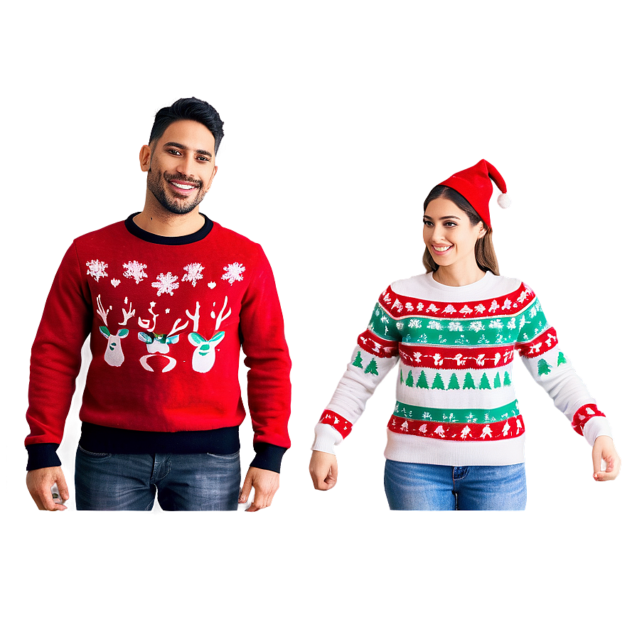 Couples Ugly Christmas Sweater Png Jsx43 PNG Image