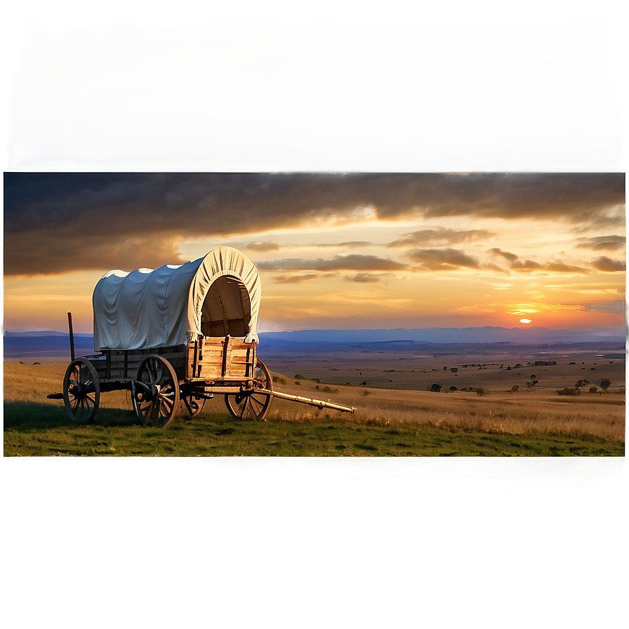 Covered Wagon Sunset Landscape Png Oed20 PNG Image