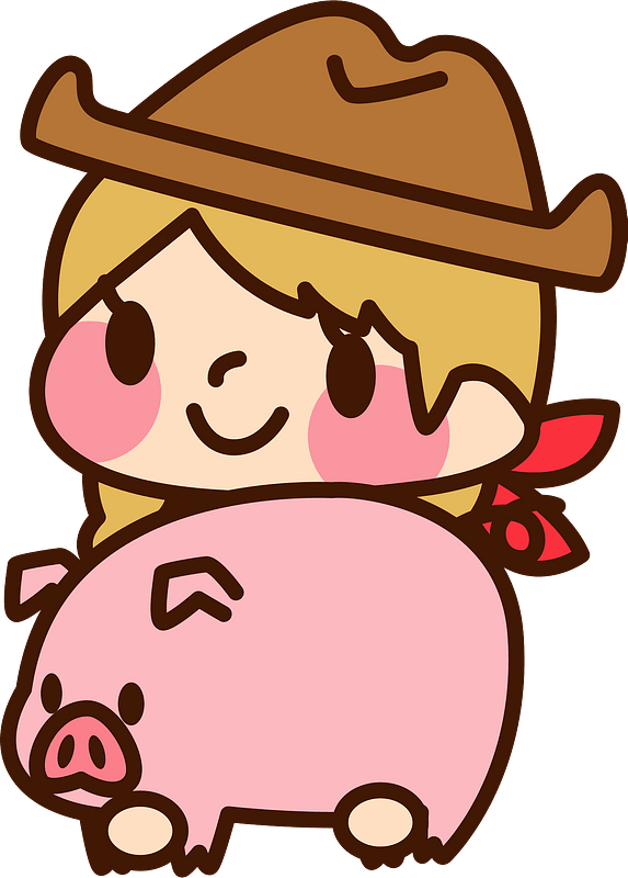 Cowgirland Pig Cartoon PNG Image