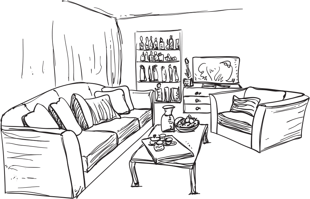 Cozy Living Room Sketch PNG Image