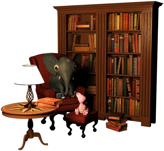 Cozy Reading Corner_ Elephant And Doll PNG Image