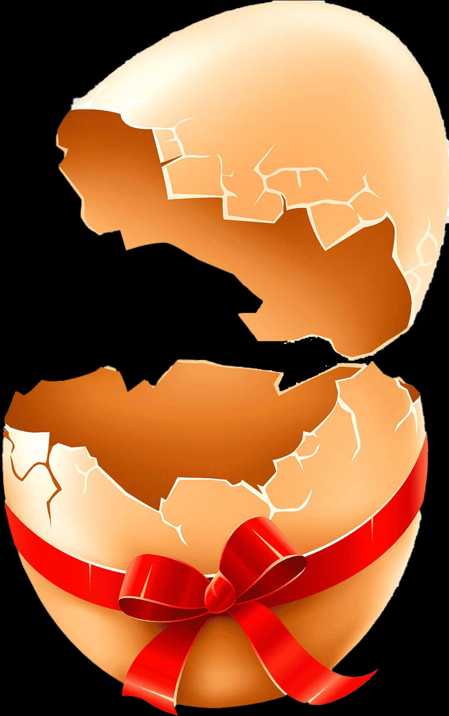 Cracked Eggwith Red Ribbon PNG Image