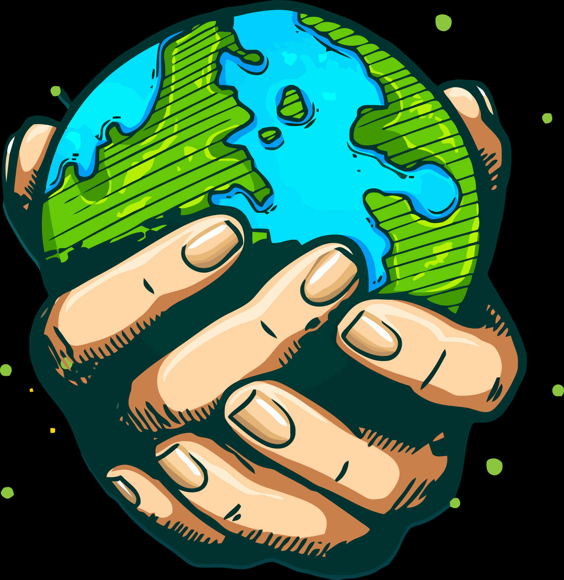 Cradling Earth Cartoon Illustration PNG Image