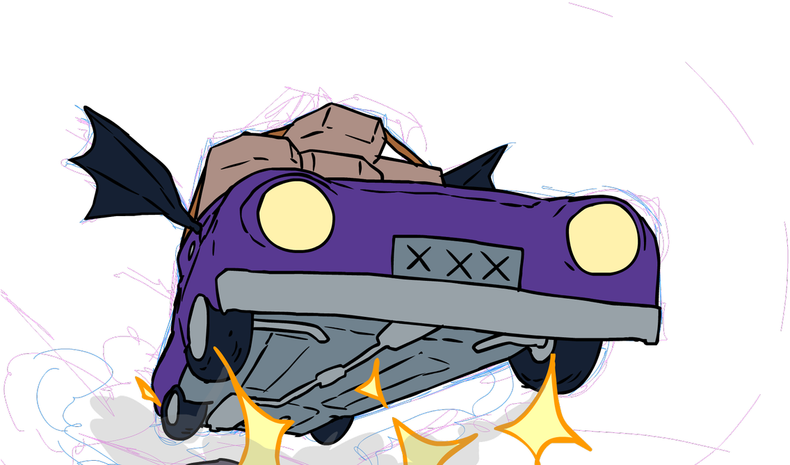 Crashed Purple Car Cartoon Illustration PNG Image