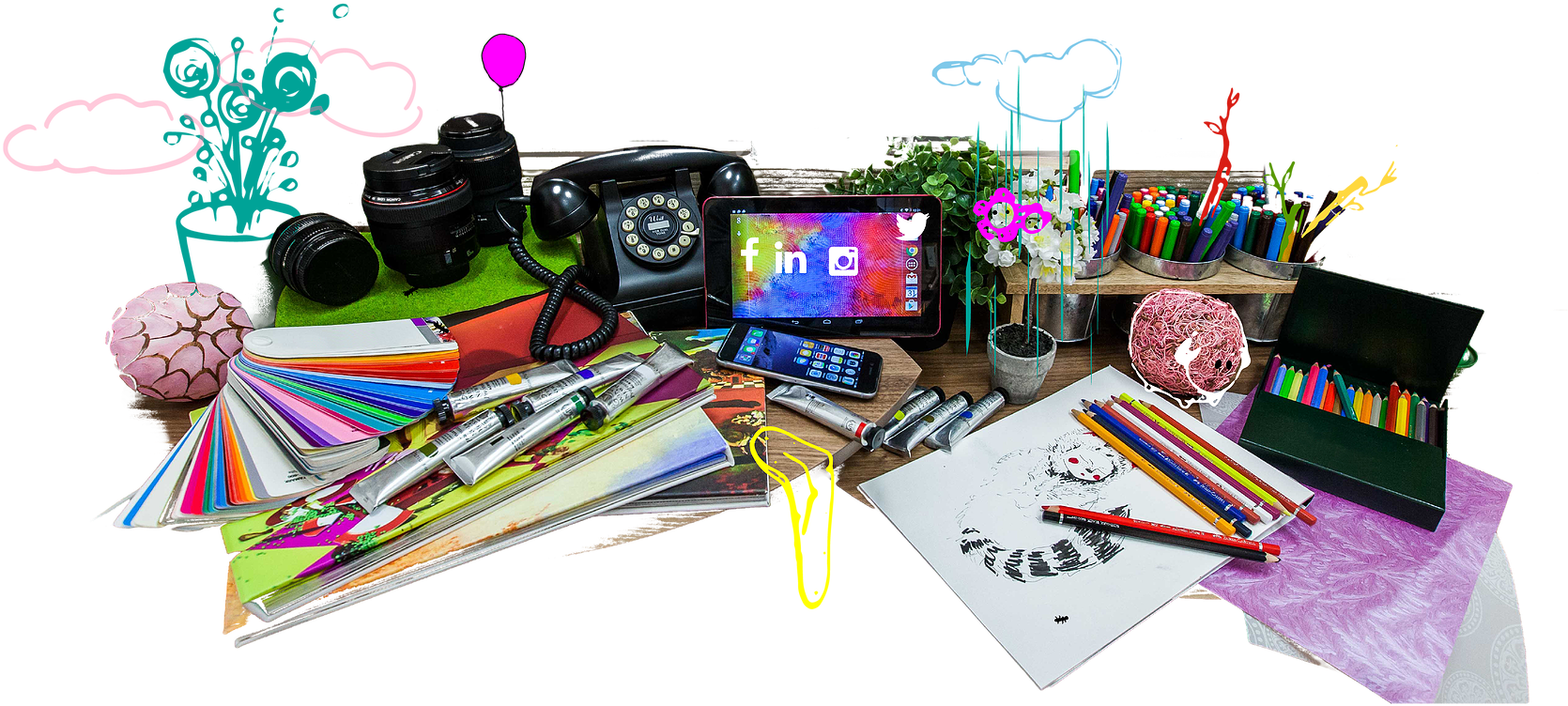 Creative Workspace Essentials PNG Image