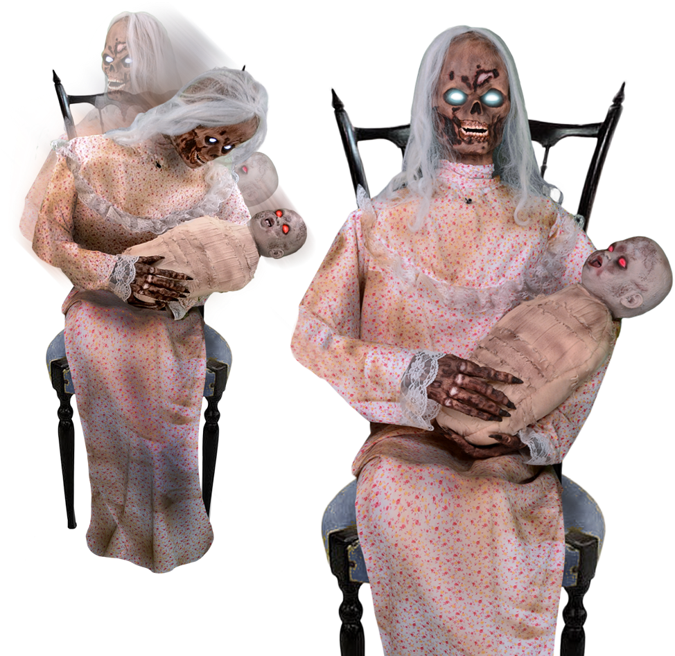 Creepy Granny Holding Doll PNG Image