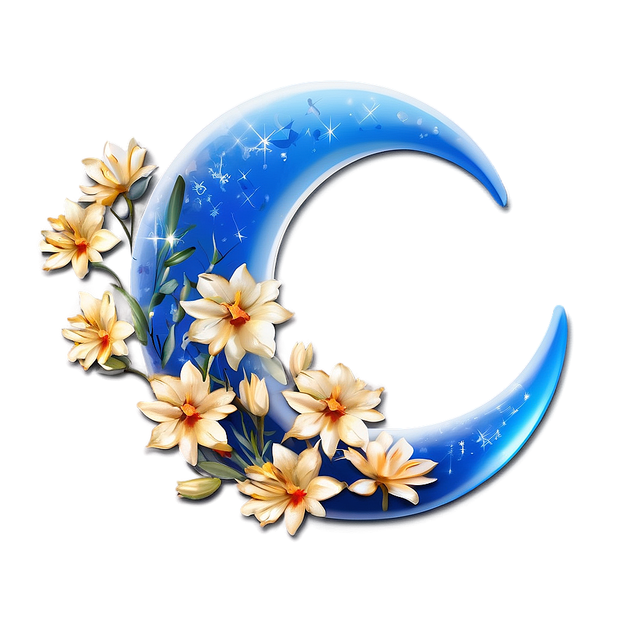 Crescent Moon With Flowers Png Gmj PNG Image