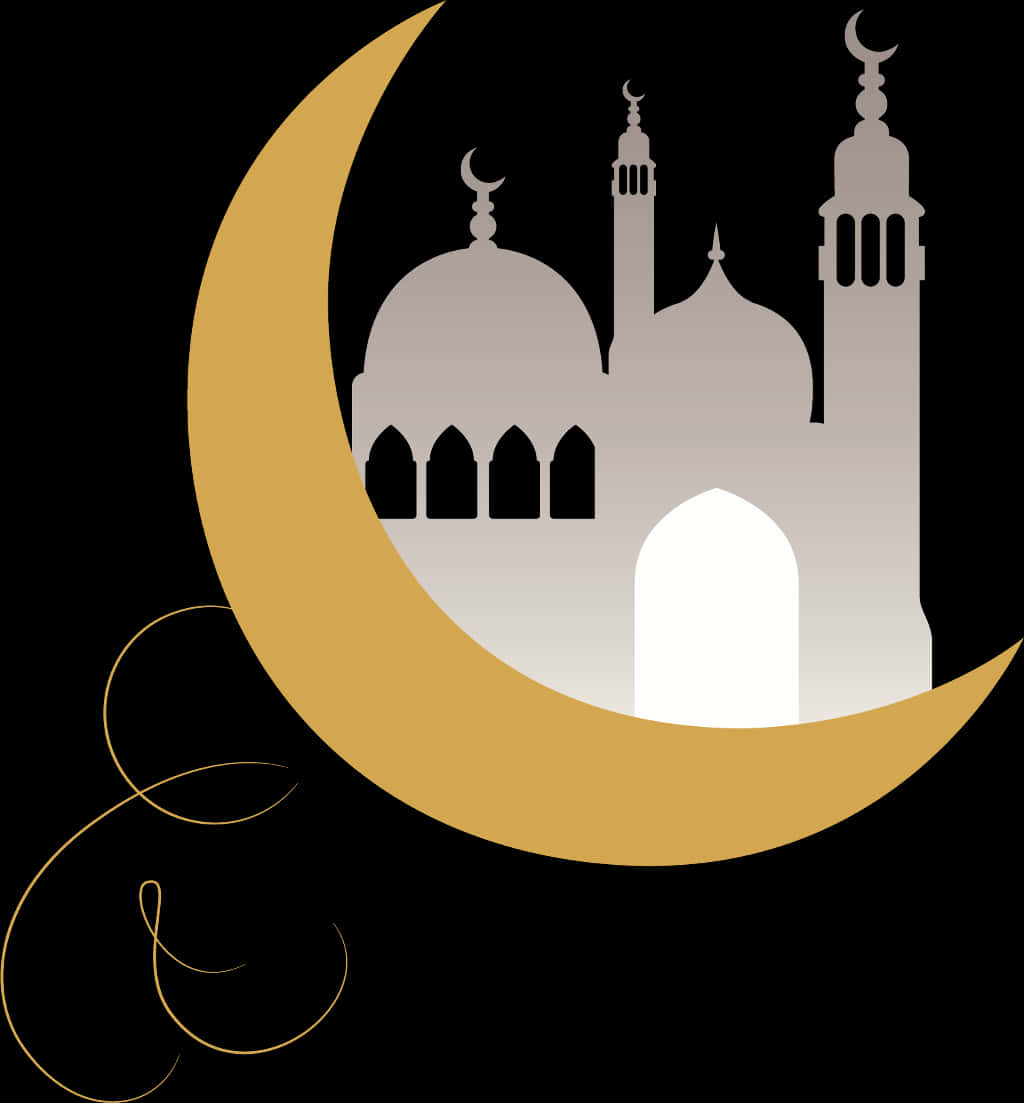 Crescent Moonand Mosque Silhouette PNG Image