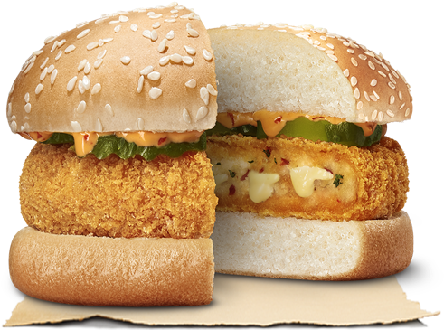 Crispy Chicken Burger Sesame Seed Bun PNG Image