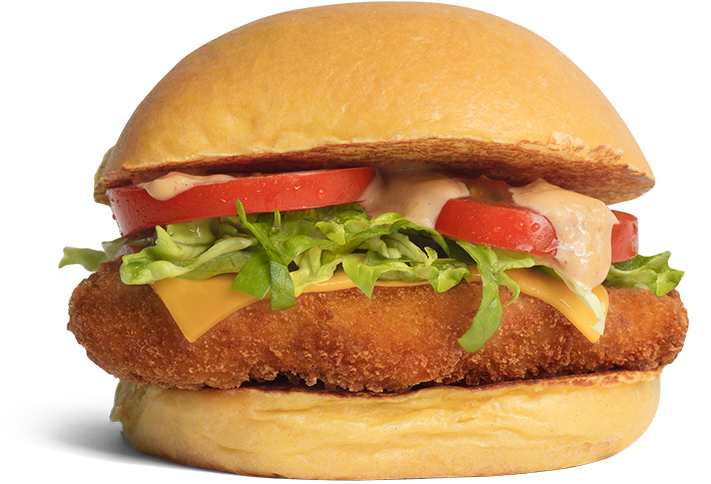 Crispy_ Chicken_ Cheeseburger_ Transparent_ Background.png PNG Image