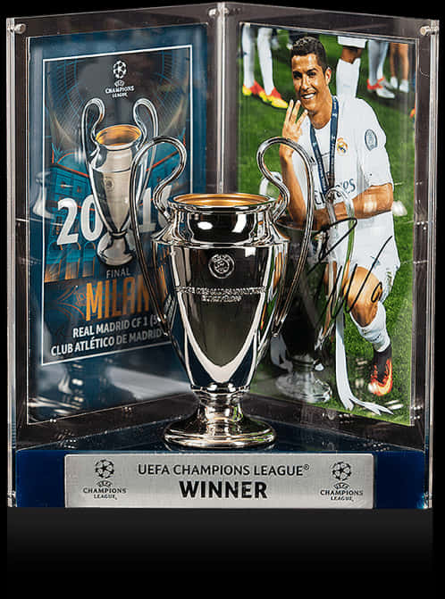 Cristiano Ronaldo Champions League Trophy Display PNG Image