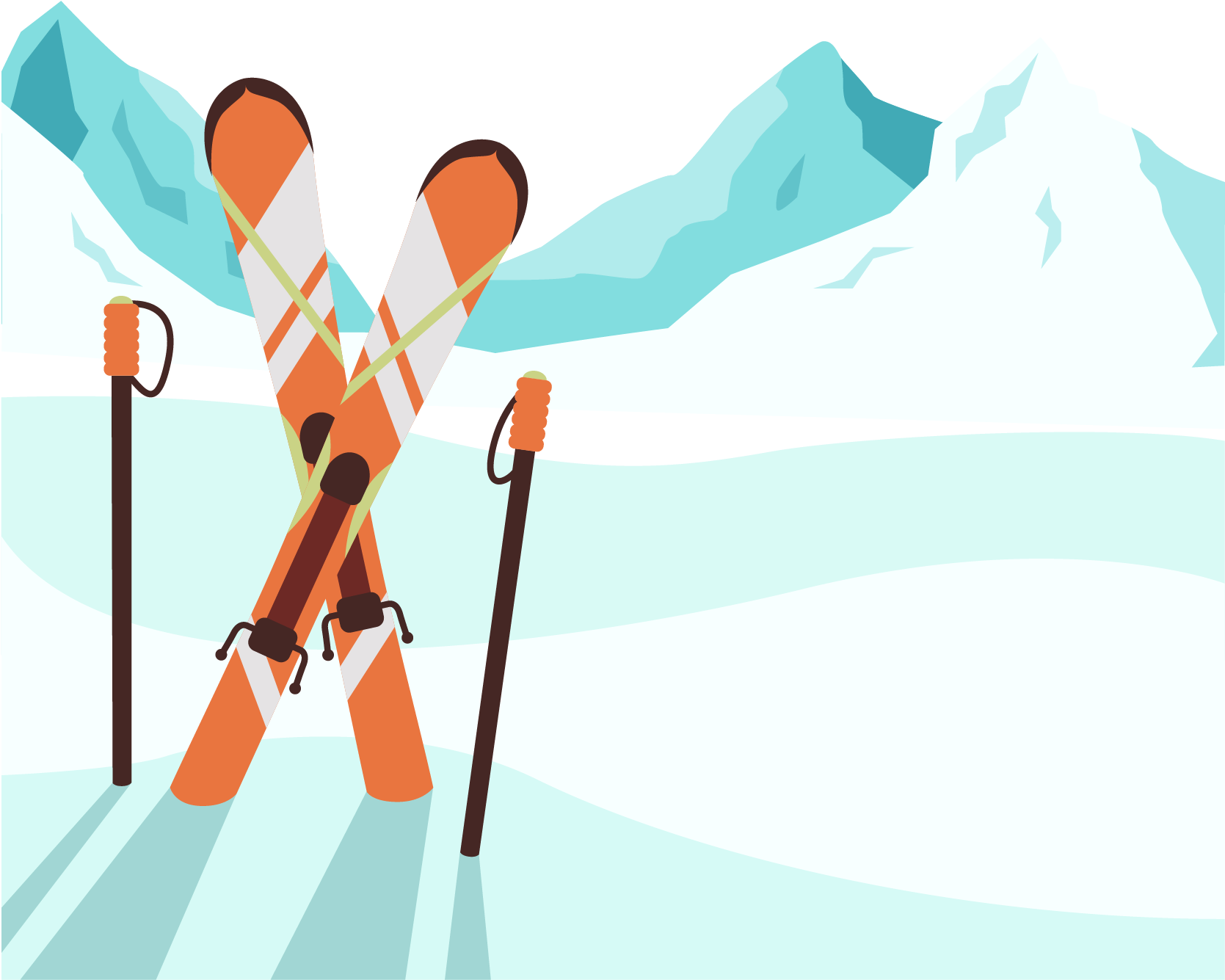 Crossed Skis Mountain Backdrop PNG Image