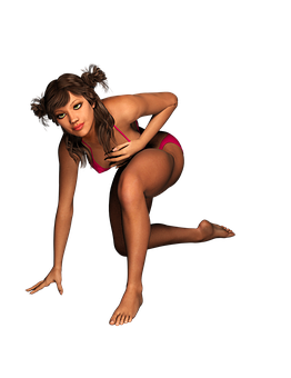 Crouching Girlin Red Swimsuit PNG Image