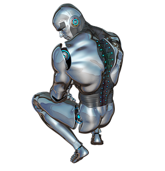 Crouching Robot Illustration PNG Image