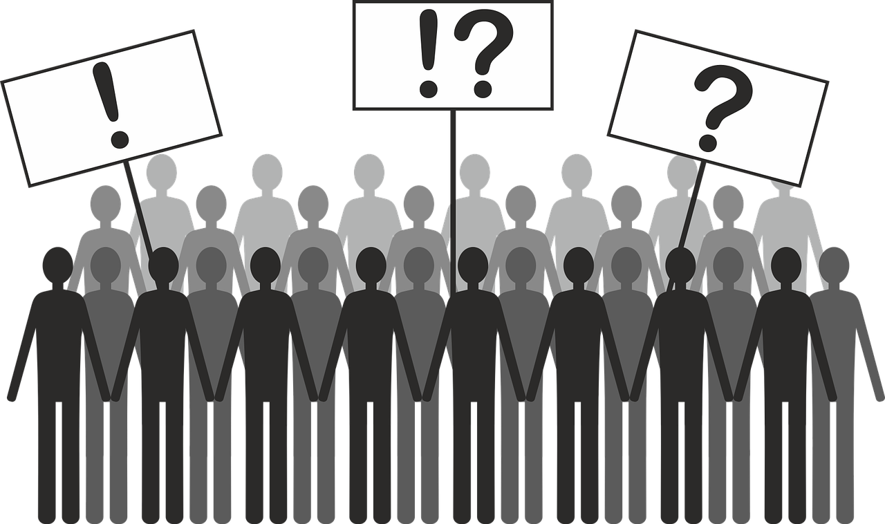 Crowd Protest Silhouette Question Exclamation PNG Image