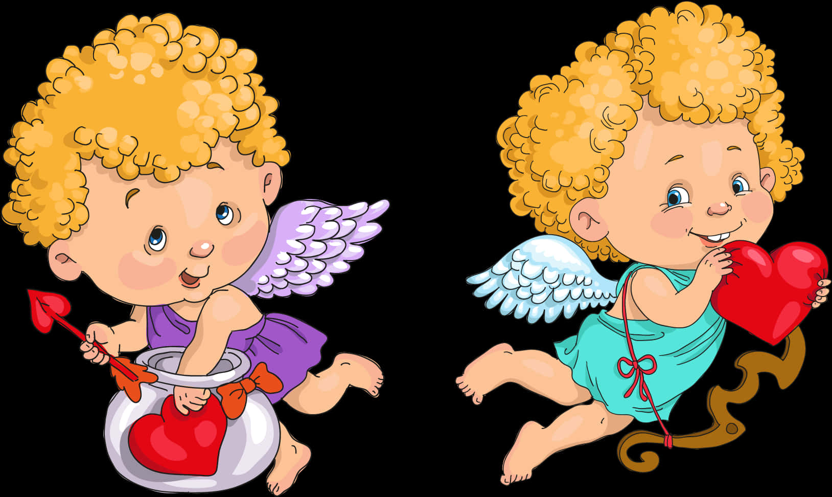 Cupid Angelswith Hearts PNG Image