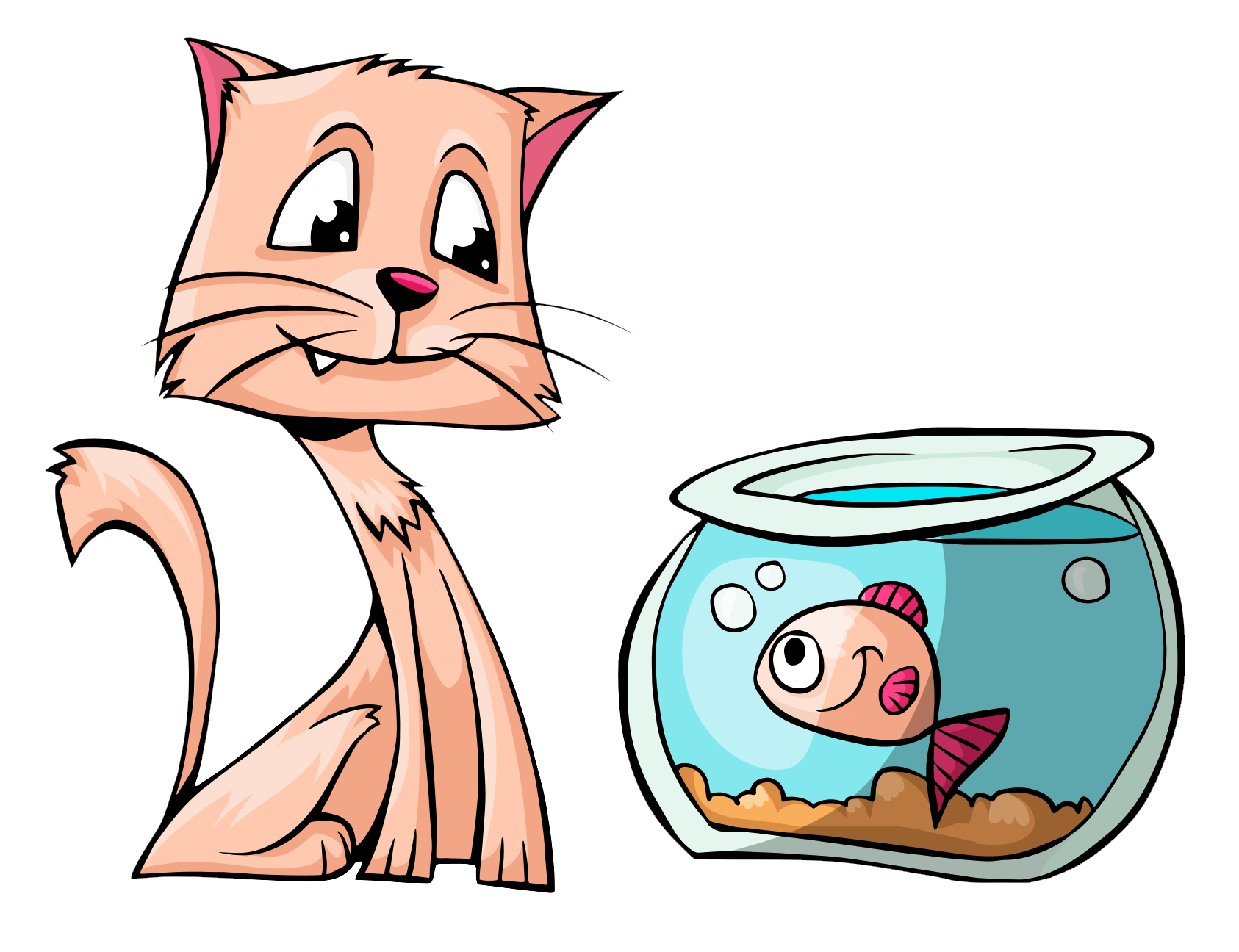 Curious Catand Fishbowl PNG Image