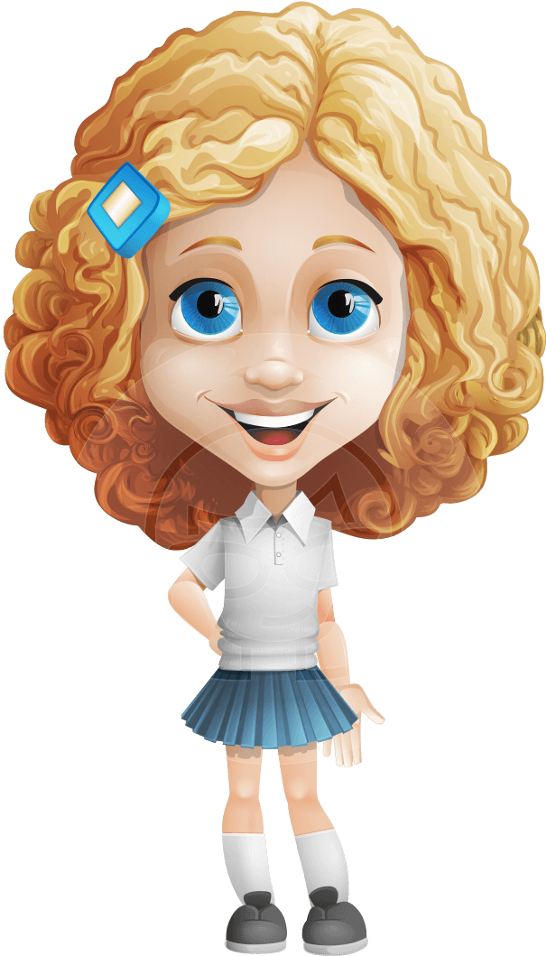 Curly Haired Cartoon Girl Smiling.png PNG Image