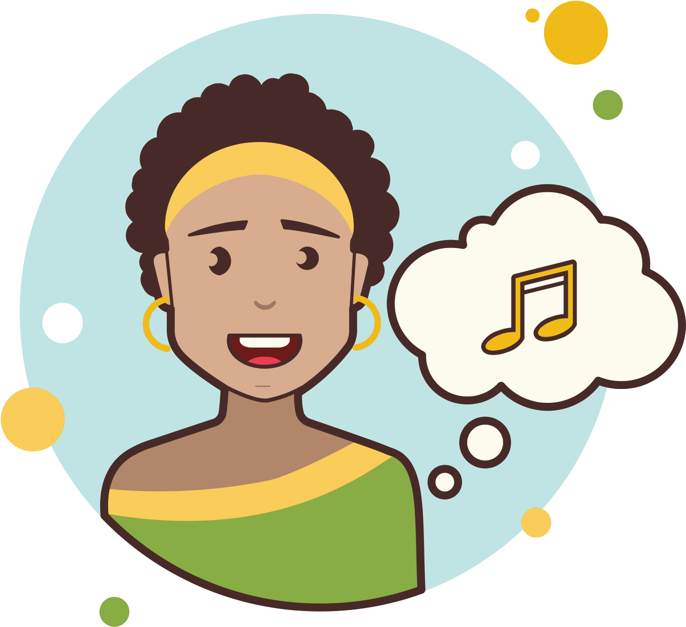 Curly Haired Cartoon Thinking About Music PNG Image