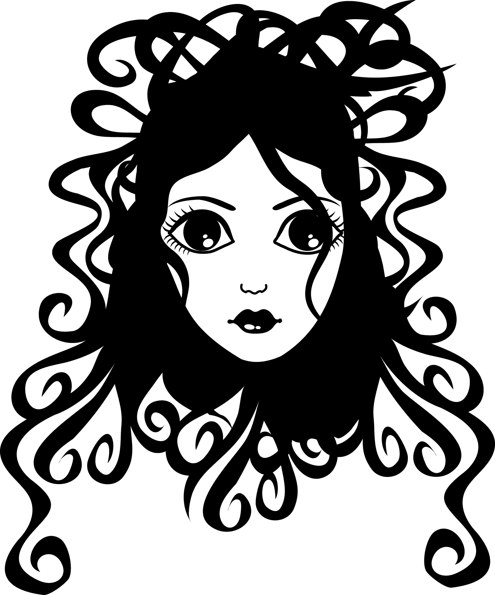 Curly Haired Girl Illustration PNG Image