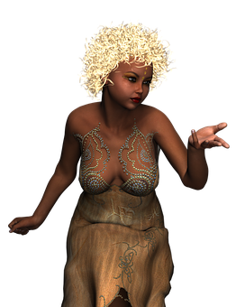 Curly Haired Womanin Tribal Attire PNG Image