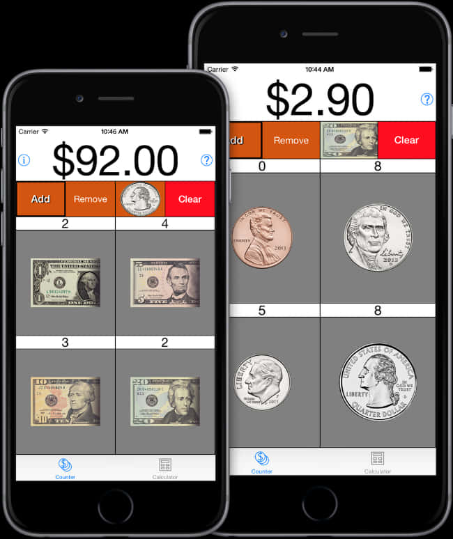 Currency Counting Mobile App Screenshots PNG Image