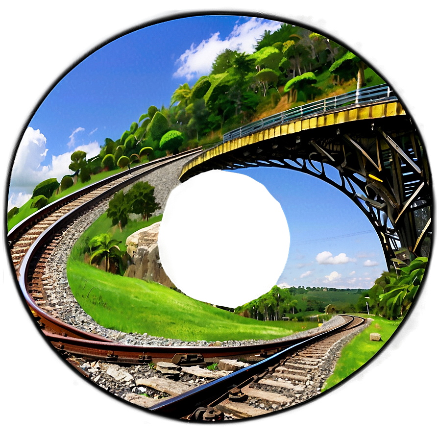 Curved Railway Tracks Scenic View Png Psi PNG Image