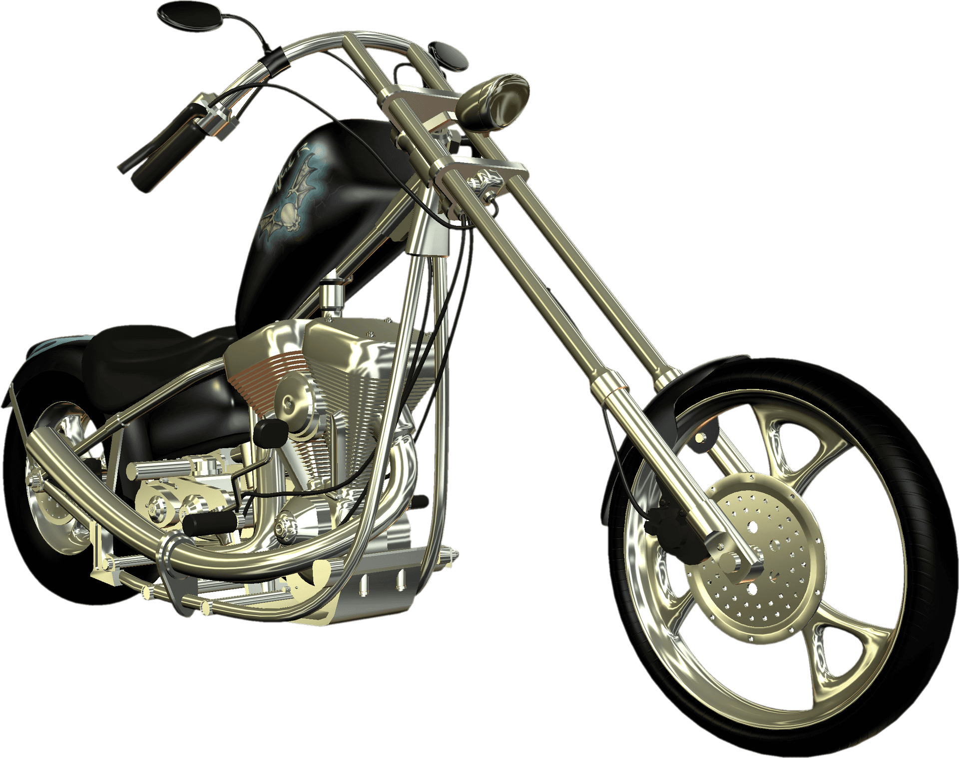 Custom Black Chopper Motorcycle PNG Image