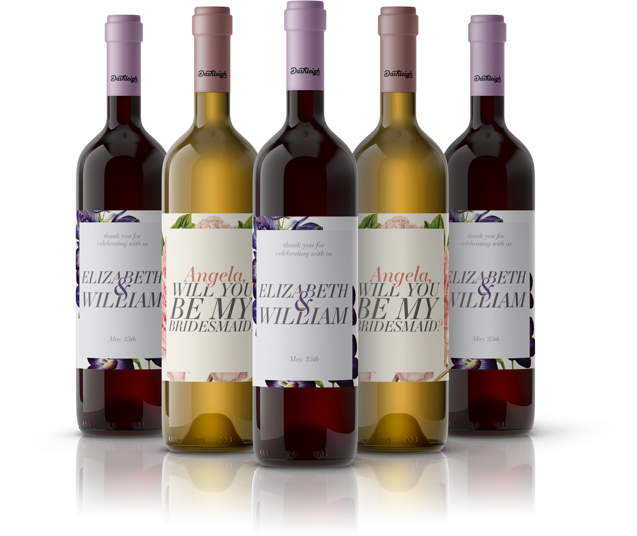 Custom Bridesmaid Wine Bottle Labels PNG Image