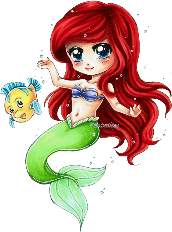 Cute Animated Mermaidand Fish Friend PNG Image