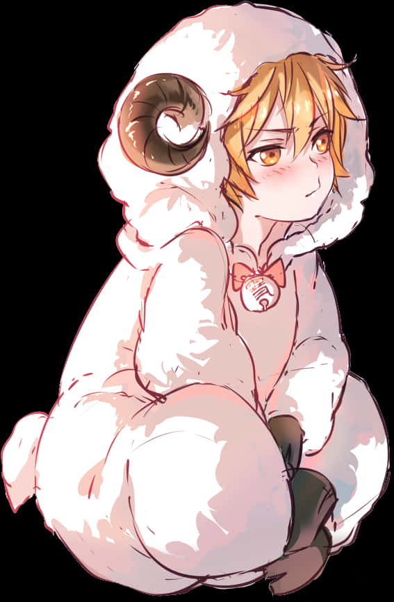 Cute Anime Boyin Fluffy White Hoodie PNG Image