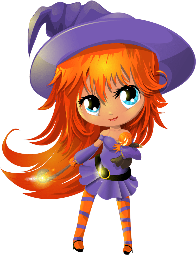 Cute Anime Witch Character PNG Image