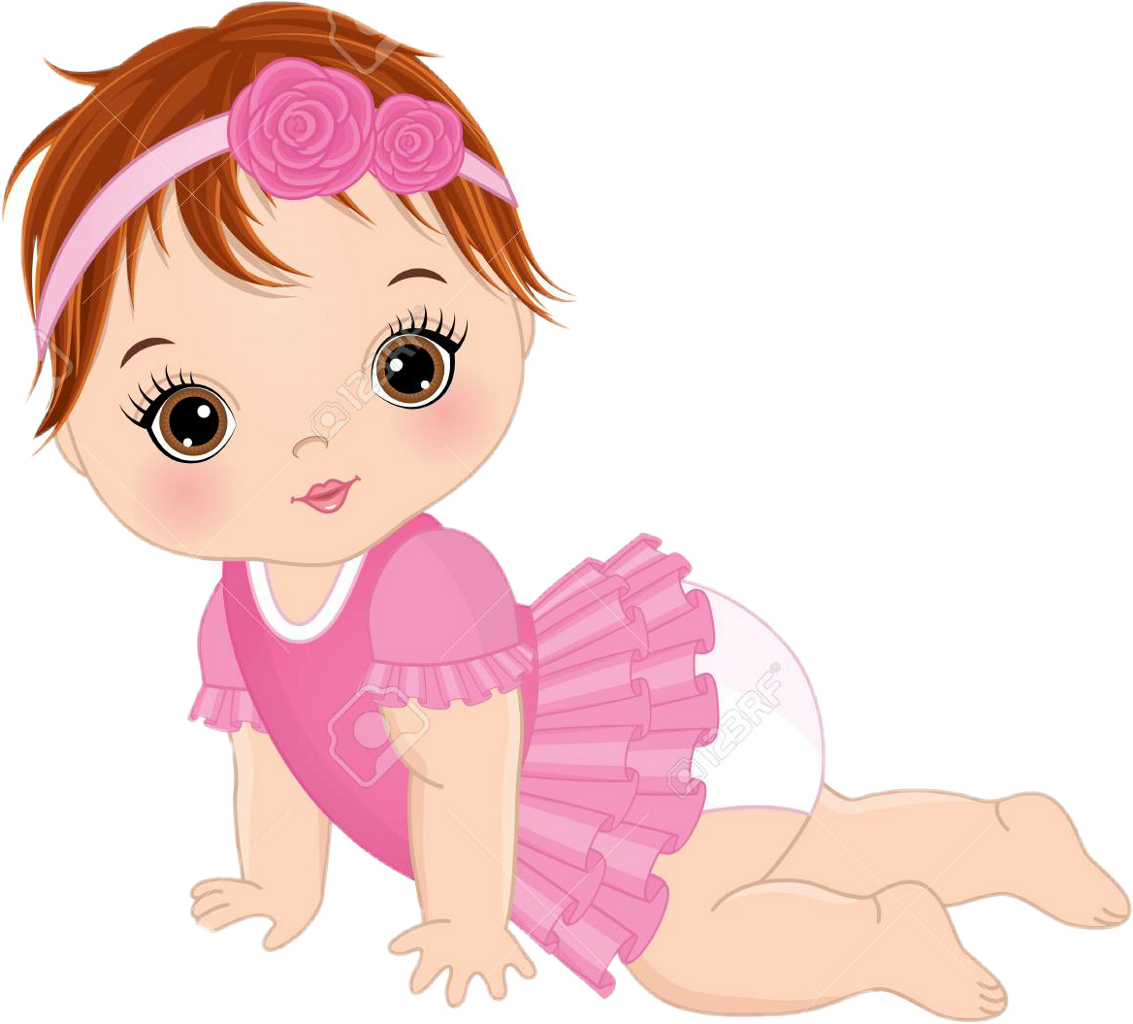 Cute Cartoon Baby Girlin Pink Dress PNG Image