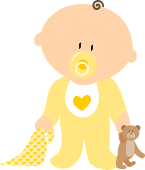 Cute Cartoon Baby With Pacifierand Teddy Bear PNG Image