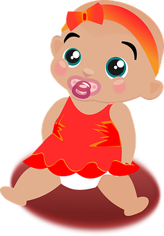 Cute Cartoon Babyin Red Dress PNG Image