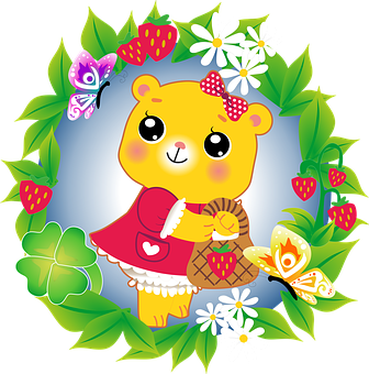 Cute Cartoon Bearin Garden PNG Image