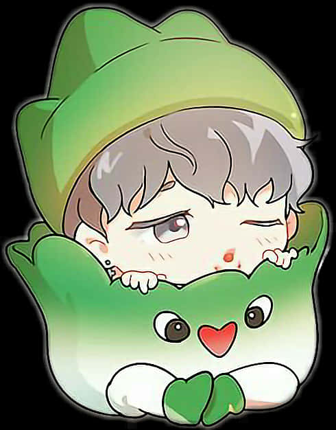 Cute Cartoon Characterin Green Hat PNG Image