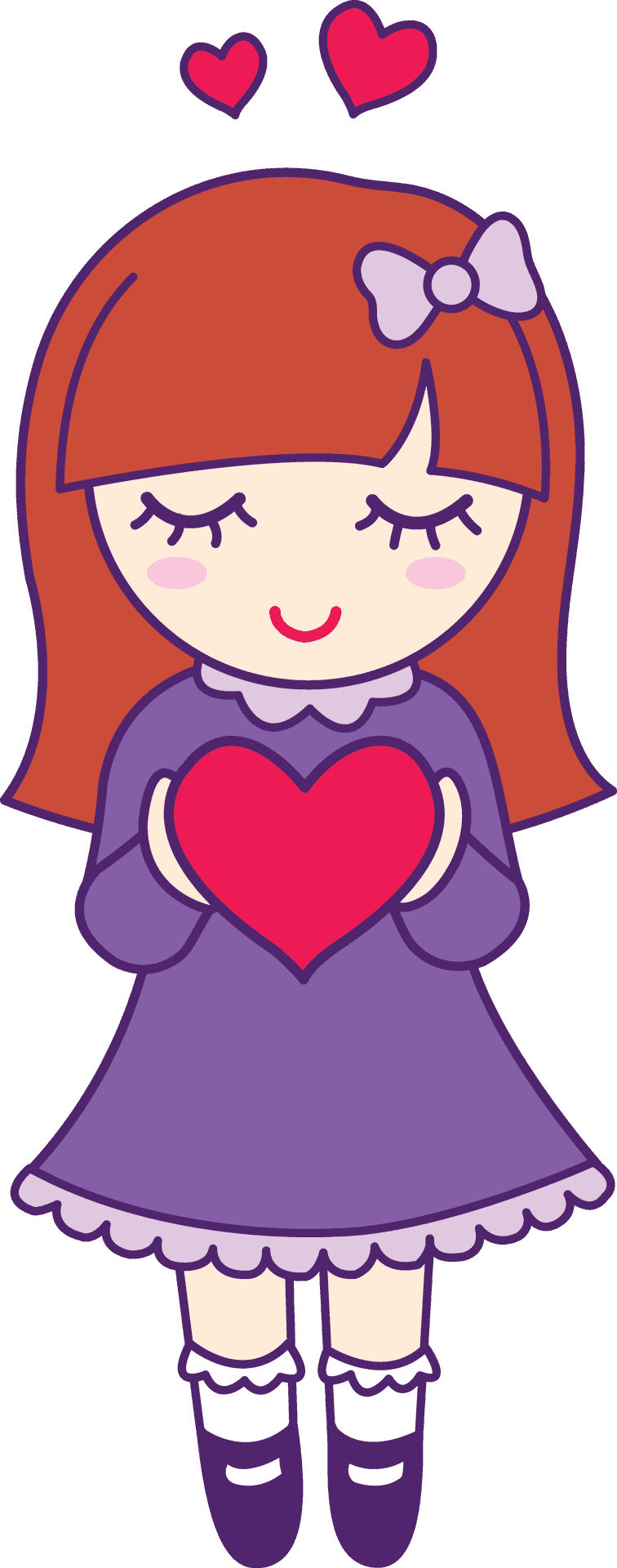 Cute Cartoon Girl Holding Heart PNG Image