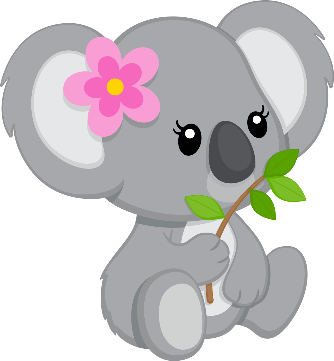 Cute Cartoon Koalawith Flower PNG Image