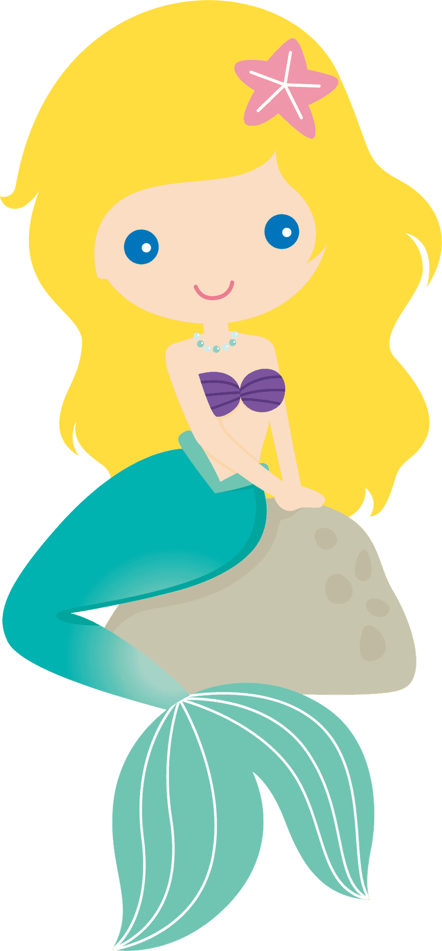 Cute Cartoon Mermaid Sittingon Rock PNG Image