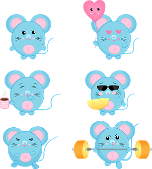 Cute Cartoon Mice Collection PNG Image