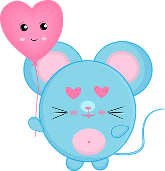 Cute Cartoon Mousewith Heart Balloon PNG Image